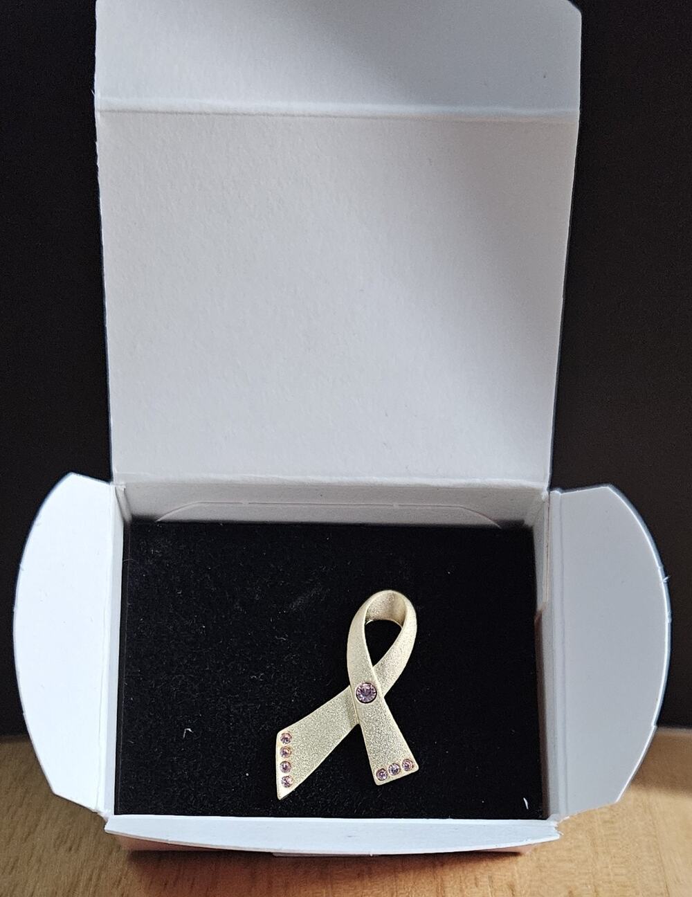 Avon Breast Cancer Awareness Ribbon Brooch Pink Rhinestones Tack Pin Gold Tone